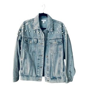 Forever 21 Denim Pearl Studded Jean Jacket Size Small